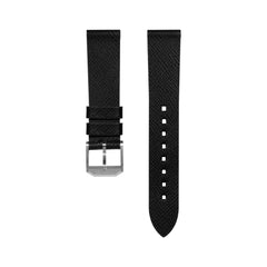 18mm 2-Piece Leather Strap, Black with Brushed Steel Hardware