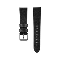 20mm 2-Piece Leather Strap, Black with Brushed Steel Hardware